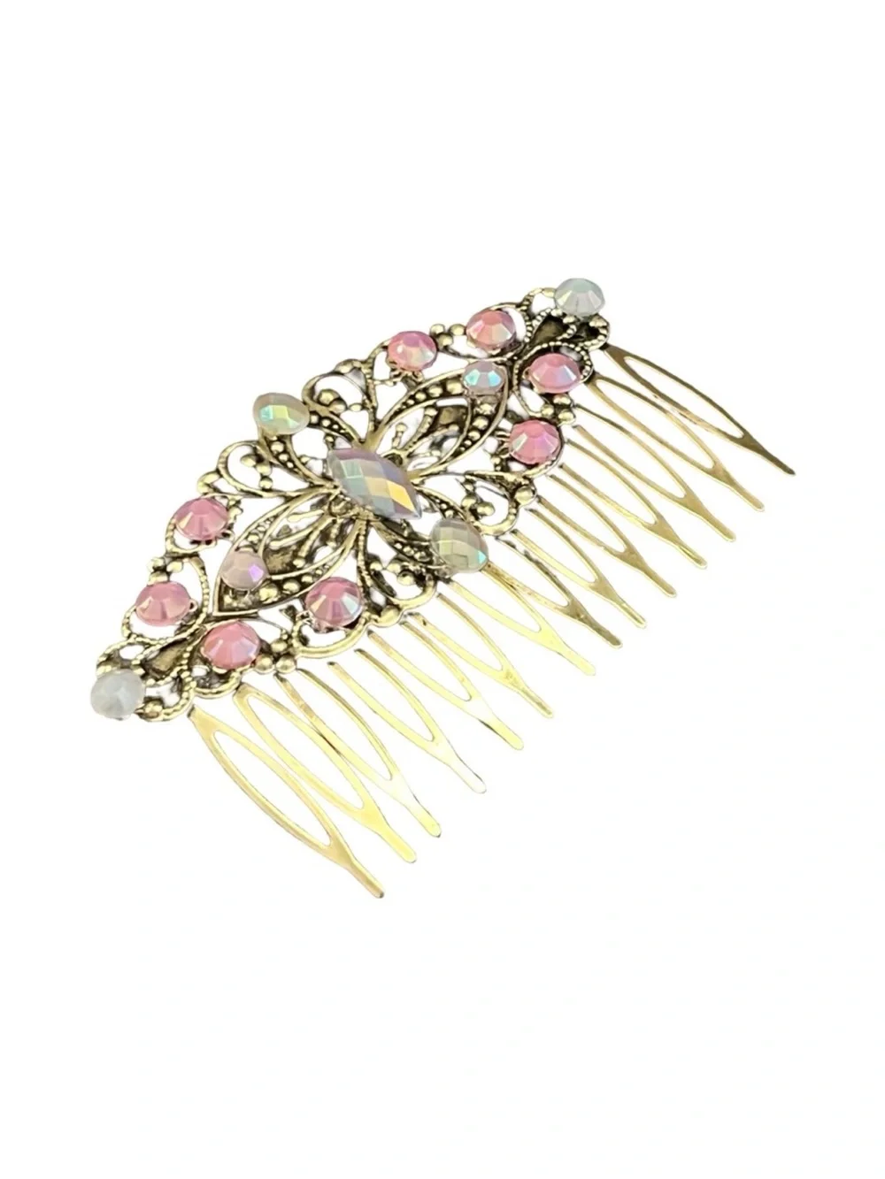 Gold-Tone Pink Crystal Decorative Hair Comb FINAL PRiCE DROP